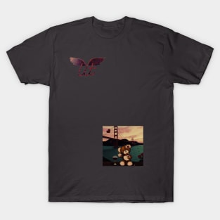 LitQ - Cute Teddy Bear drinks wine at the golden gate bridge on Valentine's Day T-Shirt